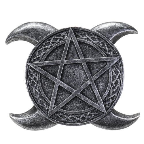 Incense Burner Pentagram Triple Moon Antique Silver Color