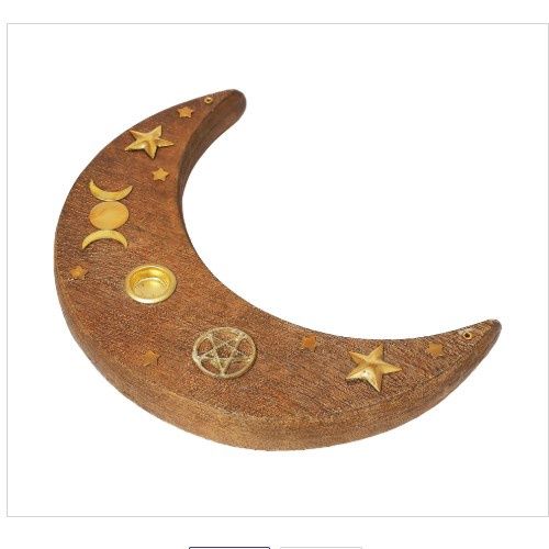 Wood Incense Burner Celtic Crescent Moon