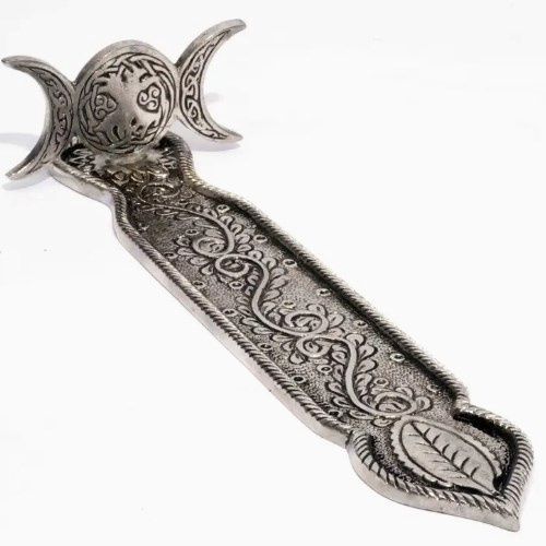 Incense Burner Metal Triple Moon 10&quot;