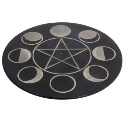 Incense Burner Soapstone Round w/ Silver Inlay - Choose Style