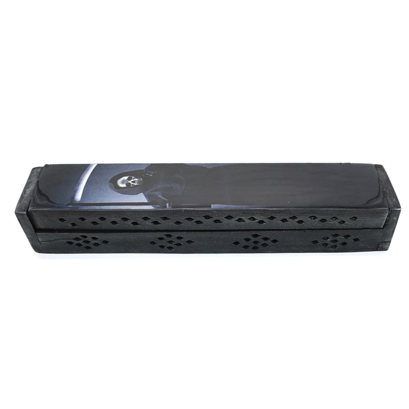 Incense Burner Wood Coffin Box w/ Grim Reaper