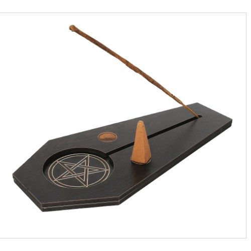 Wood Coffin Incense Burner Pentacle