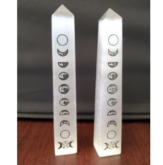 Selenite Tower - Triple Moon 6&quot;-7&quot;