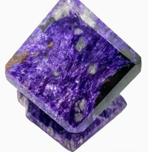 Charoite Cut Cube With Stand