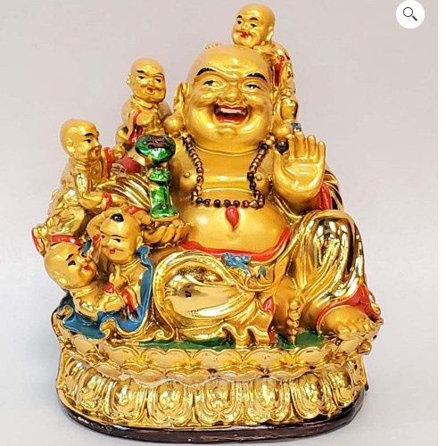 Buddha w/ Kids Statue Gold Sitting 6"-5"