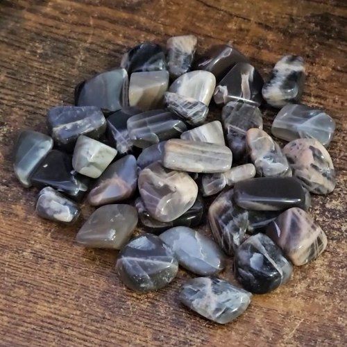 Moonstone Black Tumbled Shapes .75&quot;-1&quot;