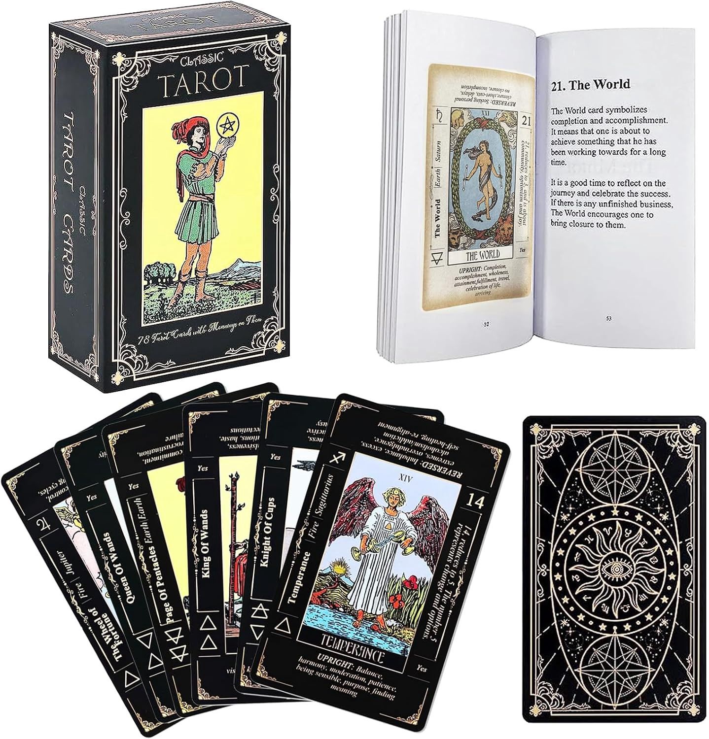 Classic Tarot Cards w/meanings Black Background