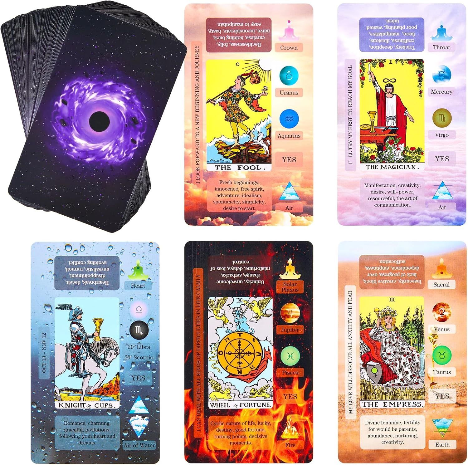 Tarot Cards w Meanings Colorful