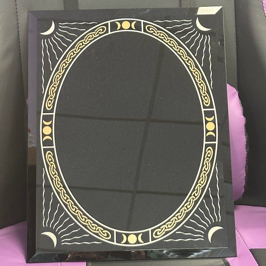 Scrying Mirror Glass  w/triple moon etching 14&quot;X11&#39;&quot;