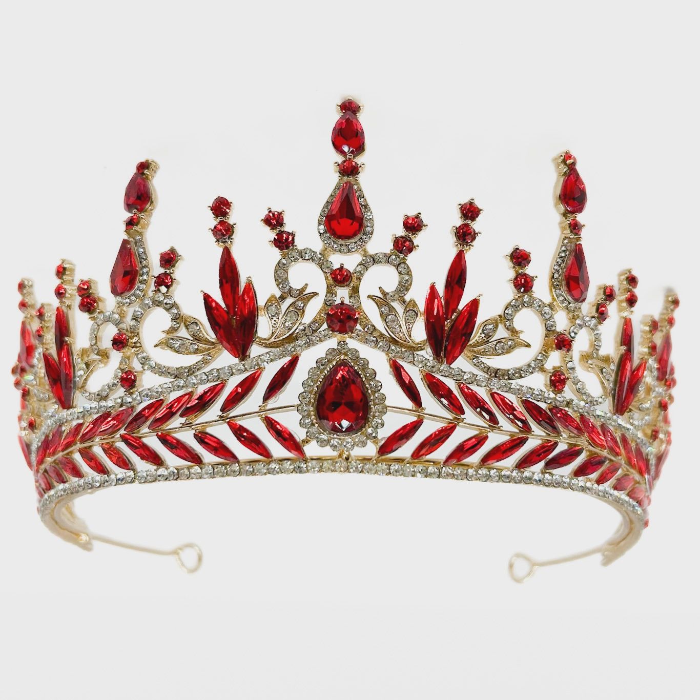 Tiara Metal Golden w/ red &amp; clear rhinestones