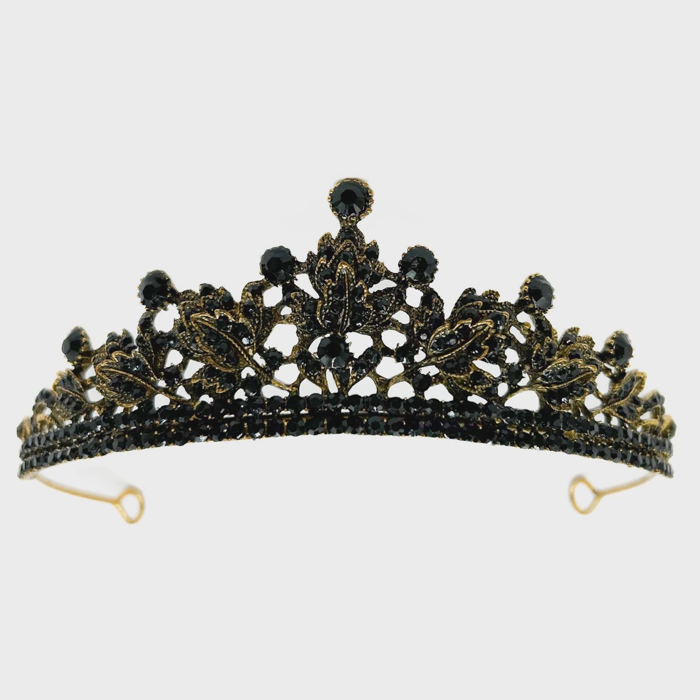 Tiara Metal Golden Petite w/ Black Rhinestones