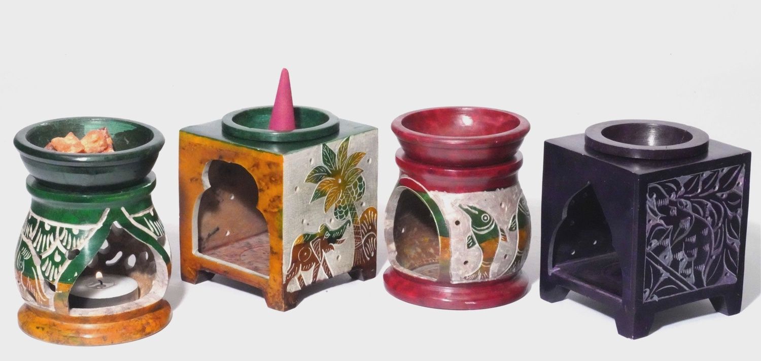 Aroma Lamp Diffuser Colored Soapstone Unique 4&quot;