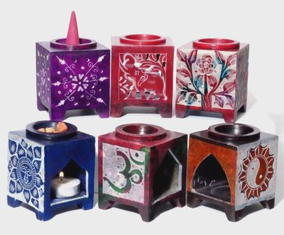 Aroma Lamp Diffuser Colored Soapstone unique Square 3"