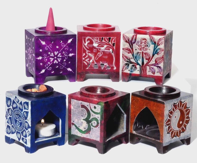 Aroma Lamp Diffuser Colored Soapstone unique Square 3"