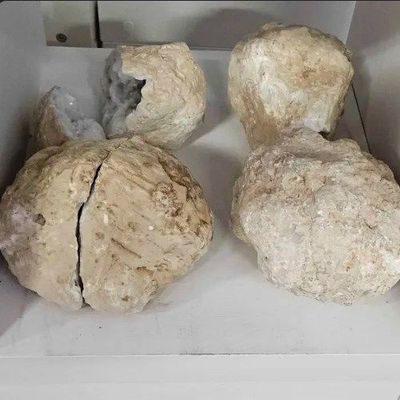 Calcite White Cluster Geode Pairs Large