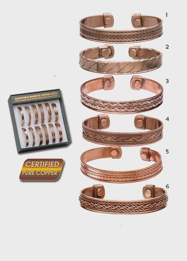 Bracelet Copper Cuff Magnetic Flexible .5" wide, Style: Style 1