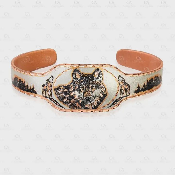 Bracelet Copper Cuff Wolf
