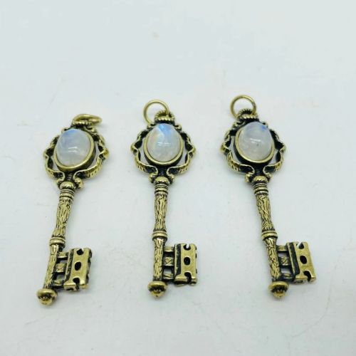Key Metal Pendant w/ Gemstone - Select, Type: Moonstone