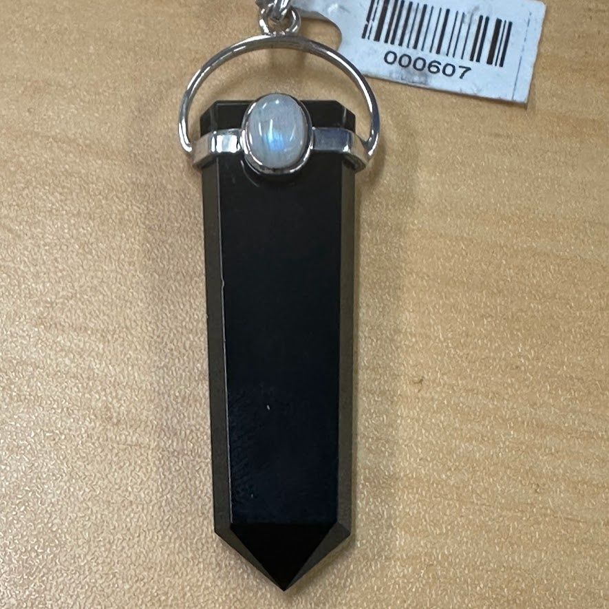 Pendant SS Black Tourmaline &amp; Moonstone point