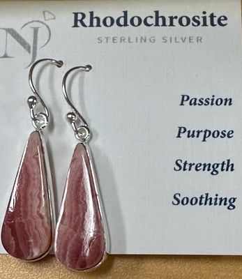 Earrings SS Rhodochrosite Drops w/ wires