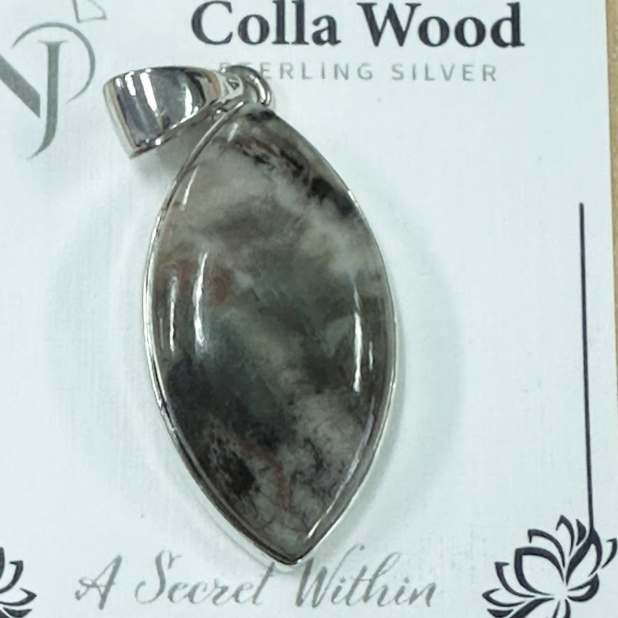 Pendant SS Colla Wood 1.25", Style: Oval