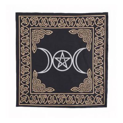 Altar Cloth Triple Moon Gold/Silver On Black 24" x 24"