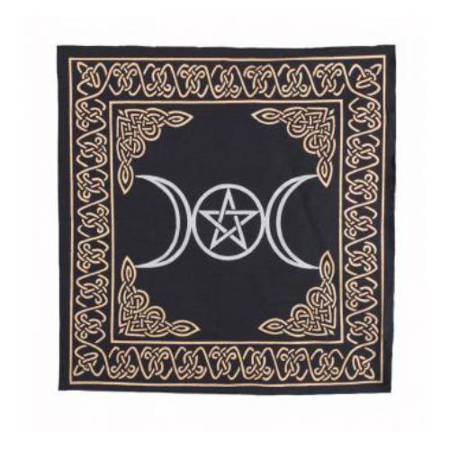 Altar Cloth Triple Moon Gold/Silver On Black 24&quot; x 24&quot;