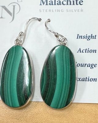 Earrings SS Malachite w/ wires