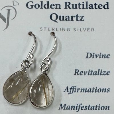 Earrings SS Golden Rutilated Quartz w/ wires