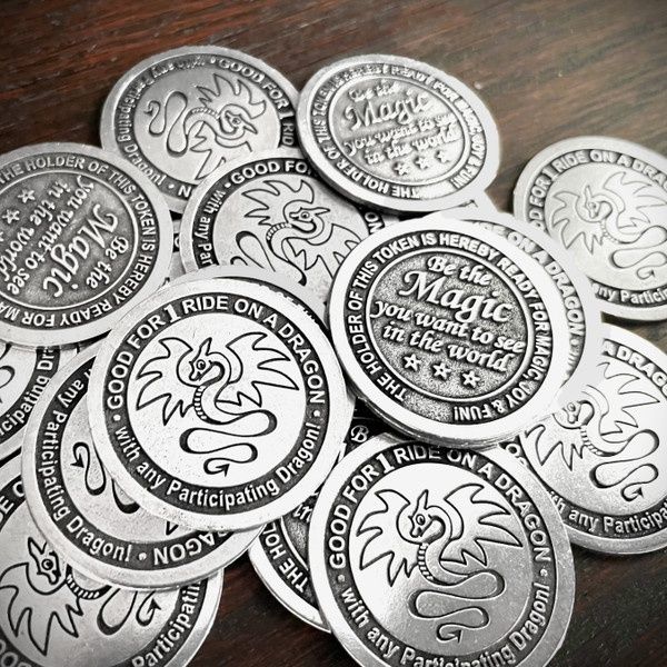 Magical Dragon Ride Tokens Pewter 1.25"