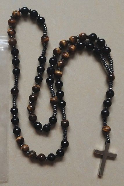 Rosary Tiger Eye, Black Obsidian &amp; Hematite