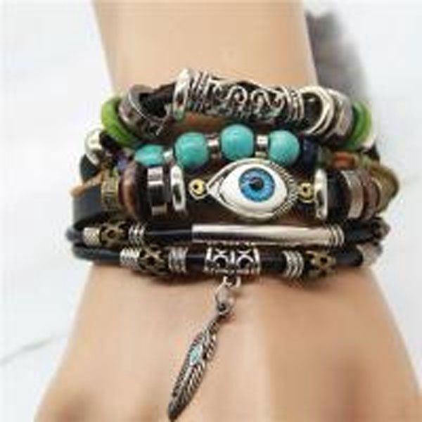 Bracelet - Evil Eye Strand with Feather