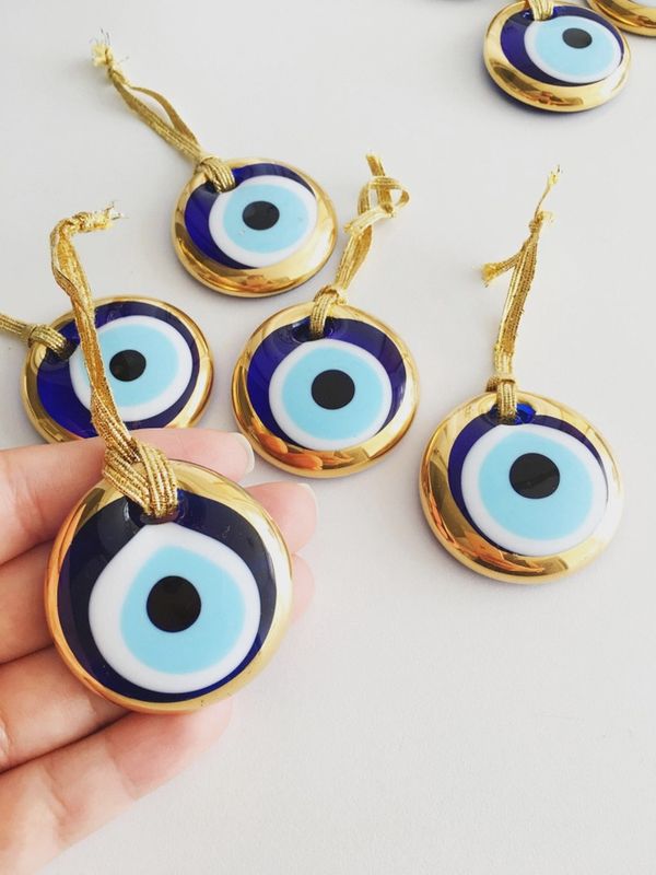 Evil Eye Wall Hanging Gold Trimmed w/ Gold Rope