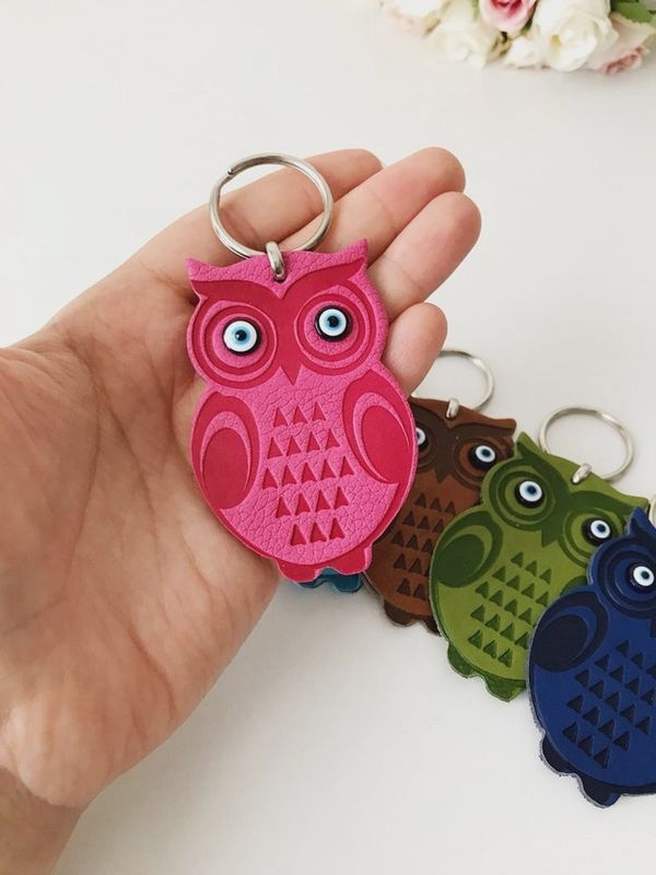 Evil Eye Keychain w/ Lucky Owl Pink