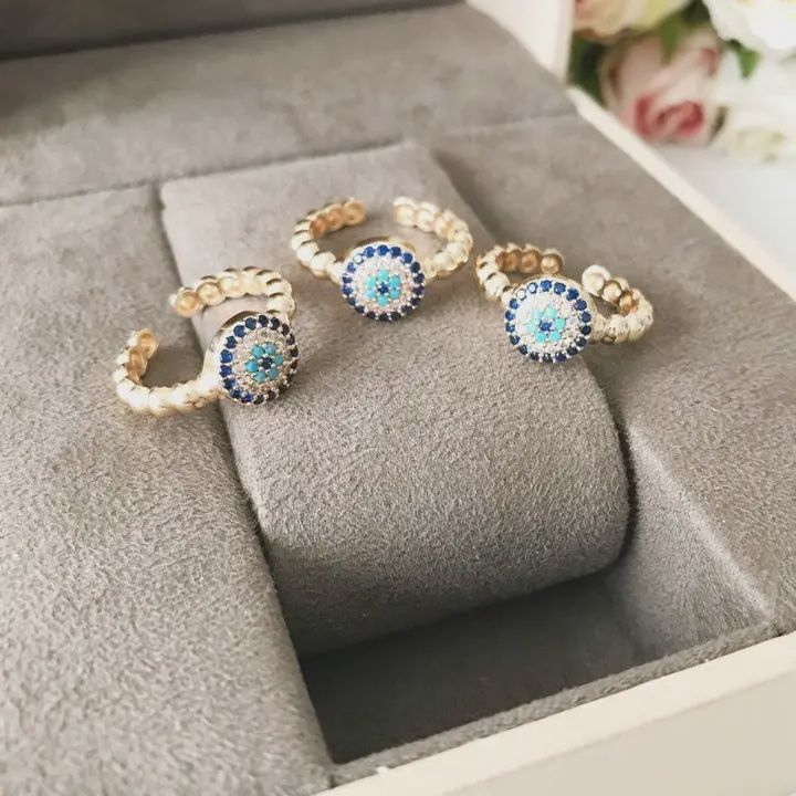Ring Evil Eye Adjustable Gold Tone CZ