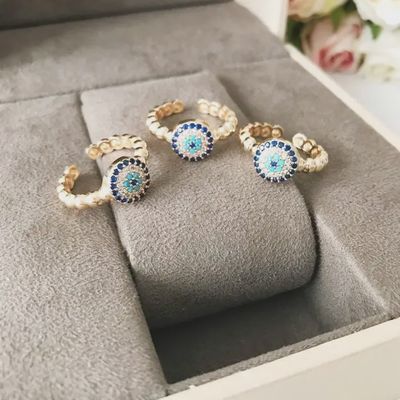 Ring Evil Eye Adjustable Gold Tone CZ