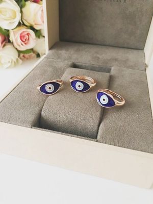 Ring Evil Eye Adjustable Blue Oval