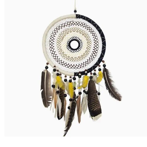 Dreamcatcher Woven Neutral w/Double Feathers