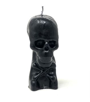 Skull Candle on Cross Bones 5.25", Color: Black