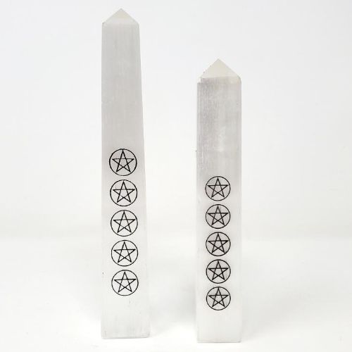 Selenite Pentagram Tower 6"-7"