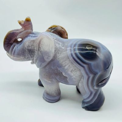 Agate Druzy Elephant High Grade Gemstone Carving 6"-7.5"