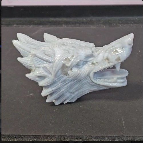 Agate Wolf Head Gemstone Carving - Select, Type: 484 - 566g