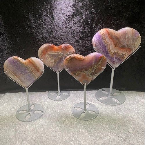 Amethyst Mixed Agate Heart w/ Stand - Select, Type: D) 616g - 5.5x5x.75"