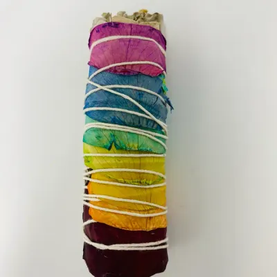Smudge Wand - White Sage &amp; 7 Chakras Rose Petals 4"