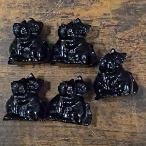 Obsidian Green Jade Cuddle Cat Carving 2"