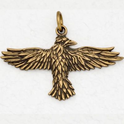 Bronze Pendant Celtic Raven Wings Spread on Black Cord