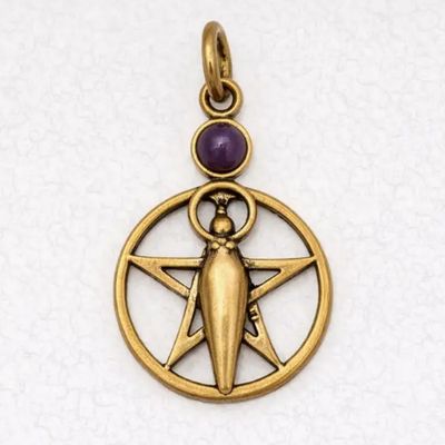 Bronze Pendant Goddess + Moon w/ Gemstone - Select