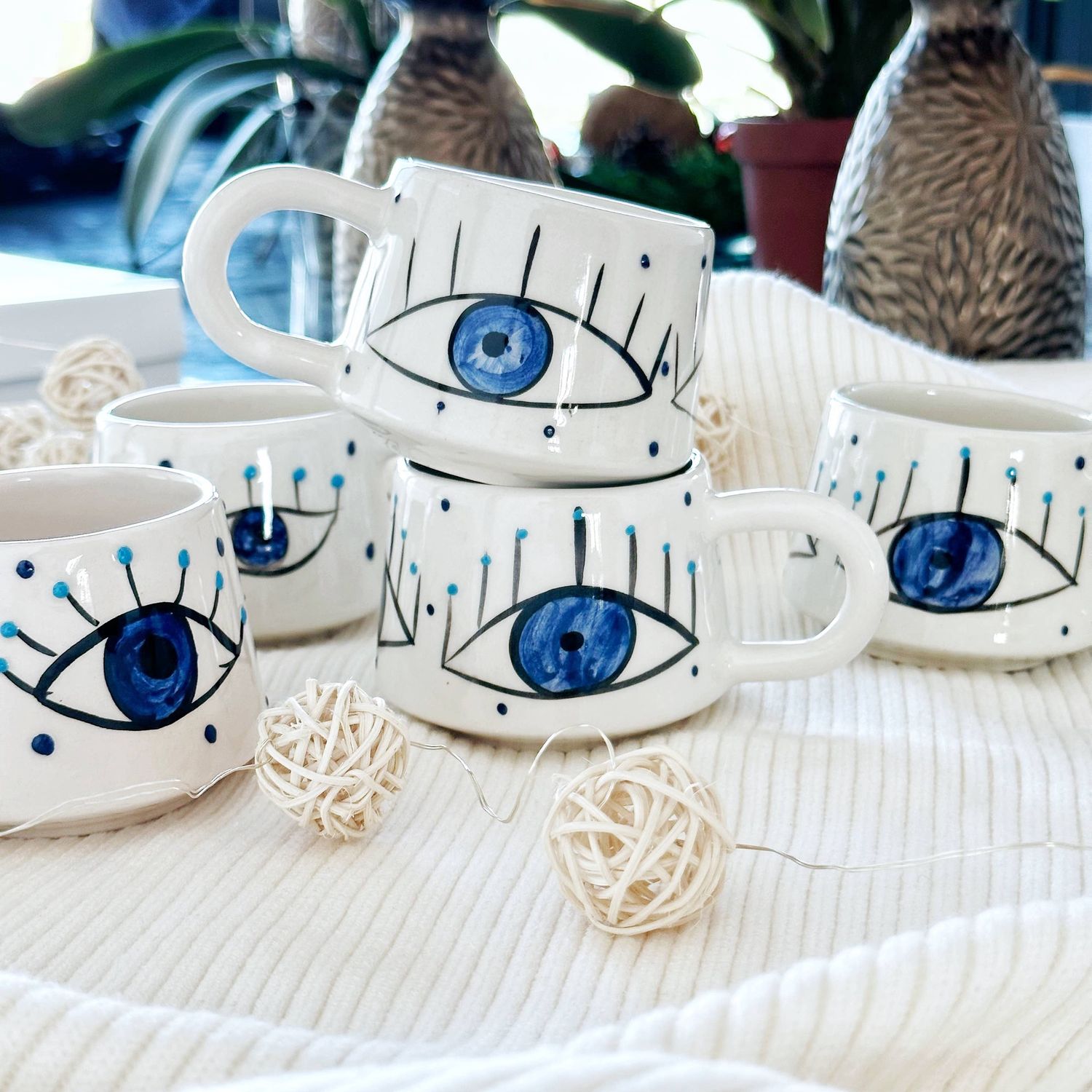 Coffee Mug Handmade w/ Evil Eye