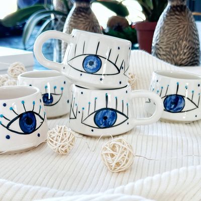 Coffee Mug Handmade w/ Evil Eye