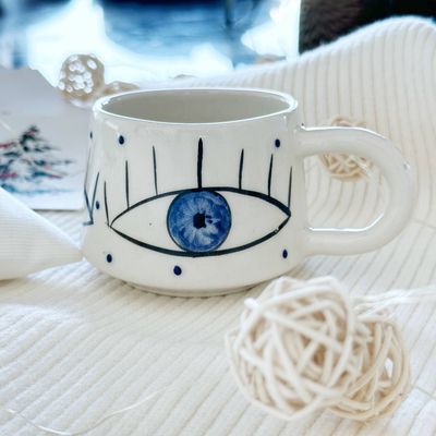 Coffee Mug Handmade w/ Evil Eye